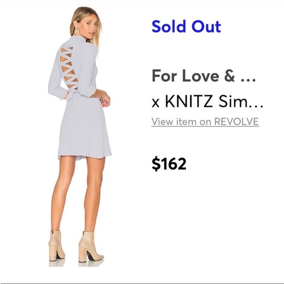 For Love and Lemons Knitz Simone Laced Back Sweater Mini Dress Blue XS - Picture 11 of 13